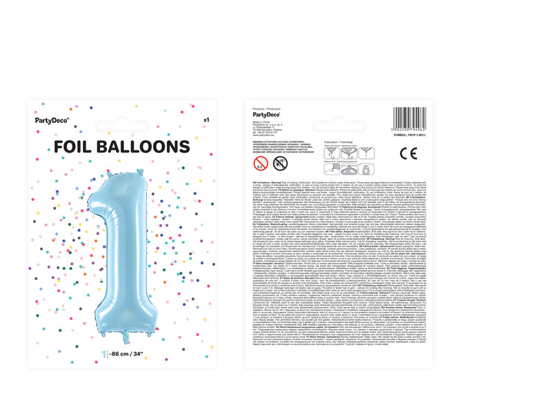 Balon foliowy Cyfra DUŻA 86cm, niebieski, różne warianty (0-9)