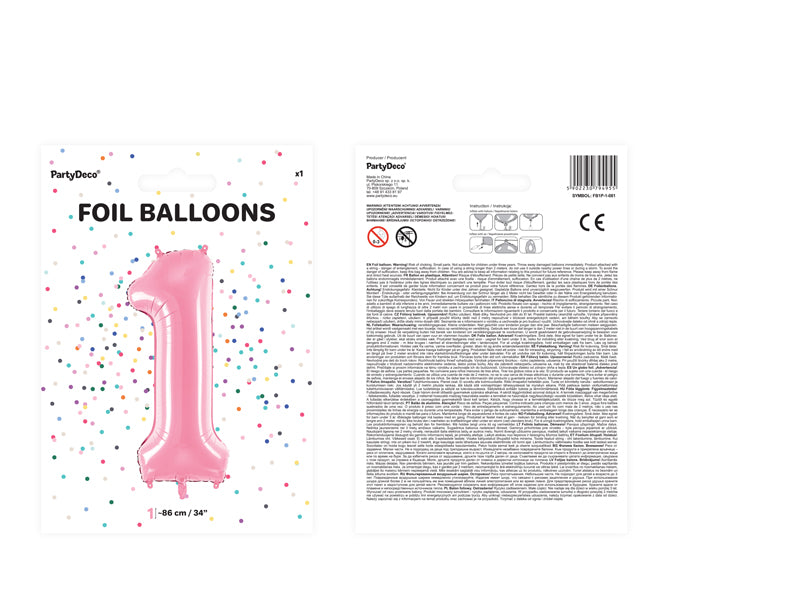 Balon foliowy Cyfra DUŻA 86cm, różowy, różne warianty (0-9)