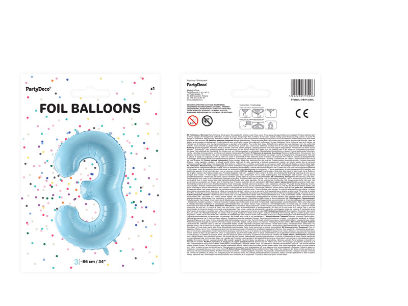 Balon foliowy Cyfra DUŻA 86cm, niebieski, różne warianty (0-9)