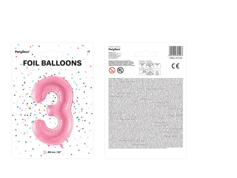 Balon foliowy Cyfra DUŻA 86cm, różowy, różne warianty (0-9)
