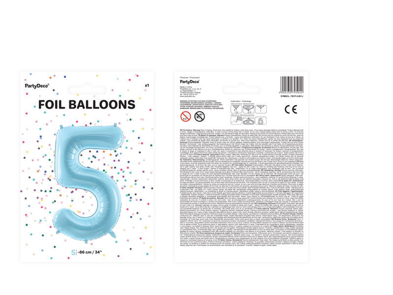 Balon foliowy Cyfra DUŻA 86cm, niebieski, różne warianty (0-9)