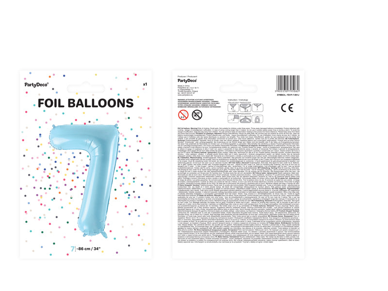 Balon foliowy Cyfra DUŻA 86cm, niebieski, różne warianty (0-9)