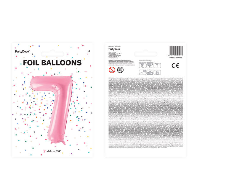 Balon foliowy Cyfra DUŻA 86cm, różowy, różne warianty (0-9)