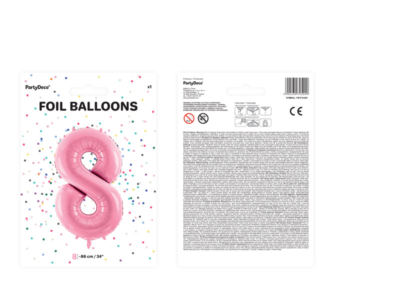 Balon foliowy Cyfra DUŻA 86cm, różowy, różne warianty (0-9)