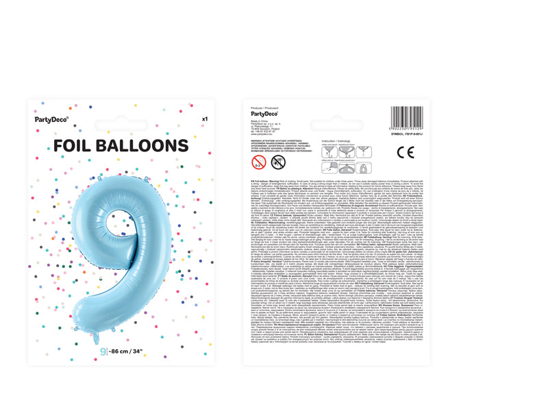 Balon foliowy Cyfra DUŻA 86cm, niebieski, różne warianty (0-9)