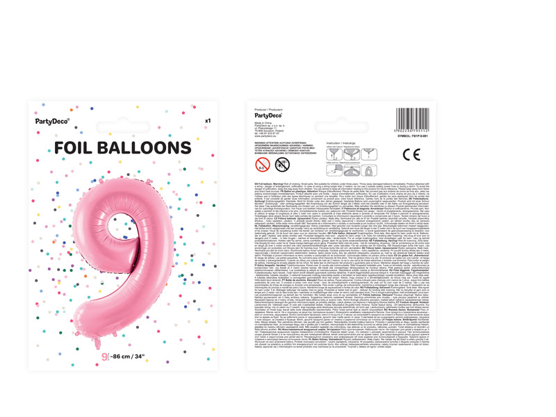 Balon foliowy Cyfra DUŻA 86cm, różowy, różne warianty (0-9)