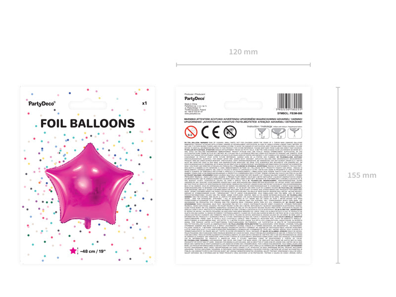 Balon foliowy Gwiazdka, 40cm, ciemny różowy (1 op./1 szt.)