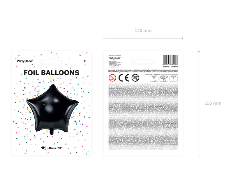 Balon foliowy Gwiazdka, 40cm, czarny (1 op./1 szt.)