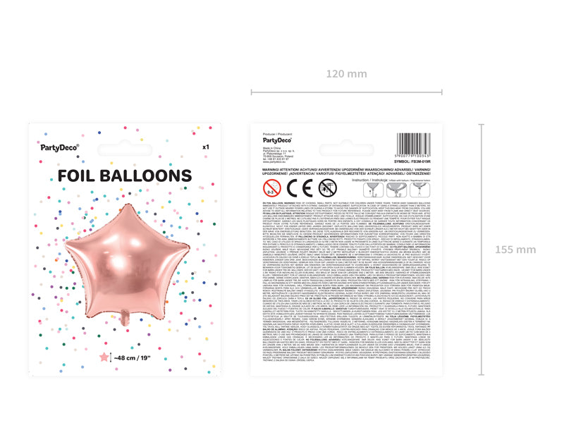 Balon foliowy Gwiazdka, 40cm, różowe złoto (1 op./1 szt.)