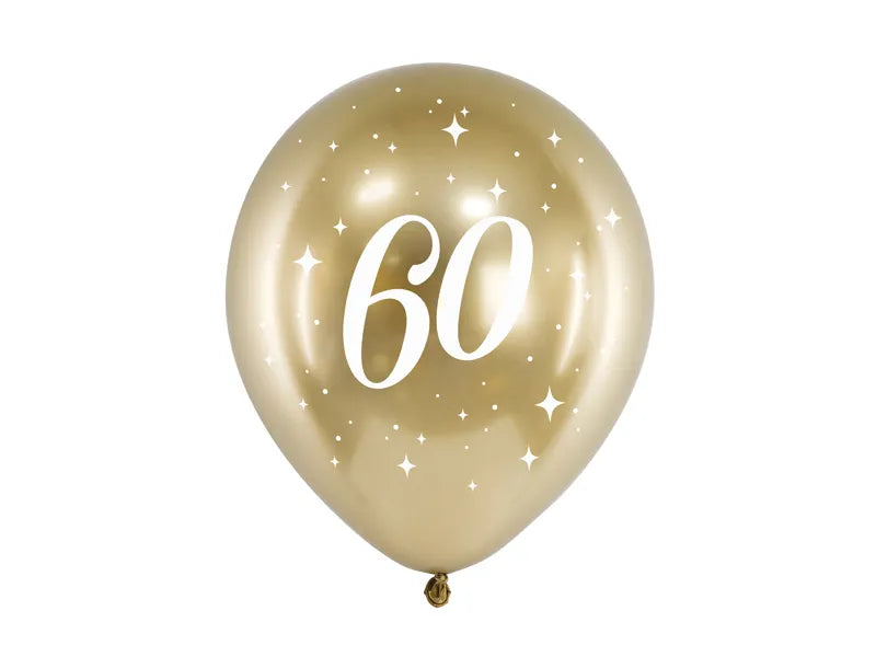 Zestaw bukiet balonów Happy Birthday na 60 urodziny biel i złoto