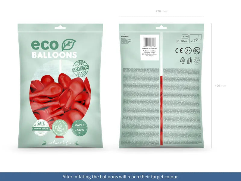 Balony Eco 30cm pastelowe, czerwony