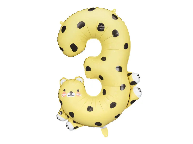 Balon foliowy Cyfra 3 - Gepard, 68x98 cm (1 op. / 1 szt.)