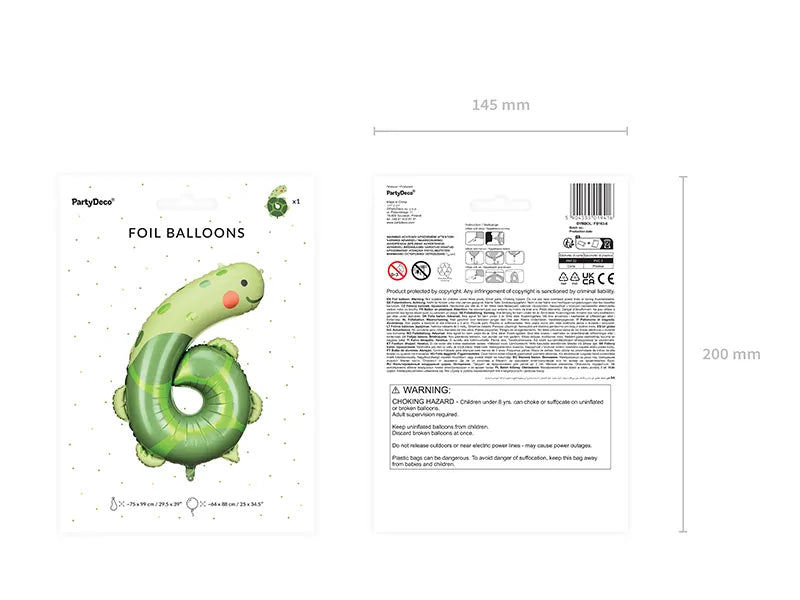 Balon foliowy Cyfra 6 - Żółw, 75x96 cm (1 op. / 1 szt.)