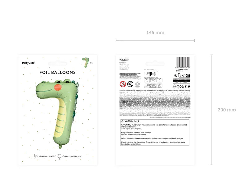 Balon foliowy Cyfra 7 - Krokodyl, 56x85 cm (1 op. / 1 szt.)
