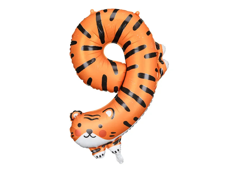 Balon foliowy Cyfra 9 - Tygrys, 64x87 cm (1 op. / 1 szt.)