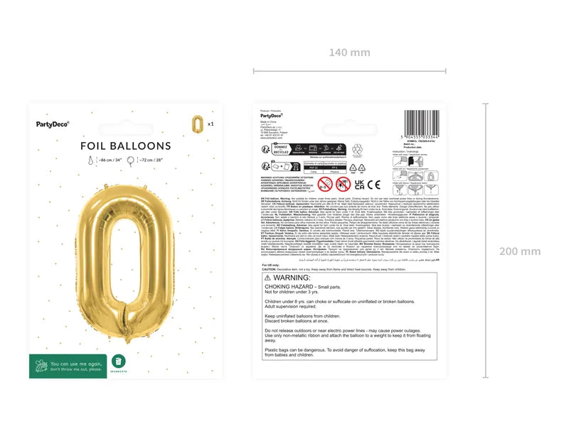 Balon foliowy Cyfra DUŻA 86cm, złoty, różne warianty (0-9)