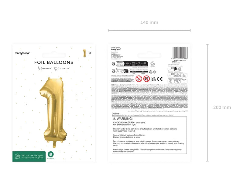 Balon foliowy Cyfra DUŻA 86cm, złoty, różne warianty (0-9)