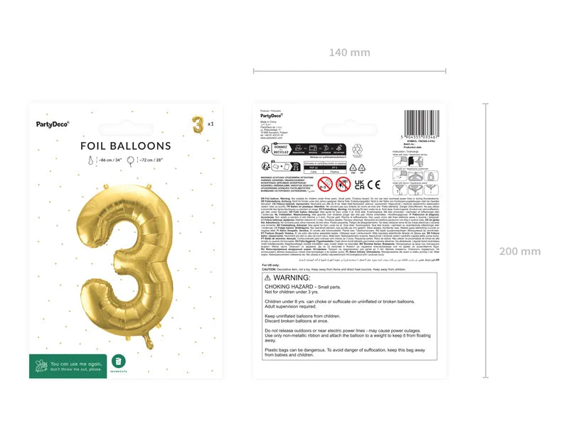 Balon foliowy Cyfra DUŻA 86cm, złoty, różne warianty (0-9)