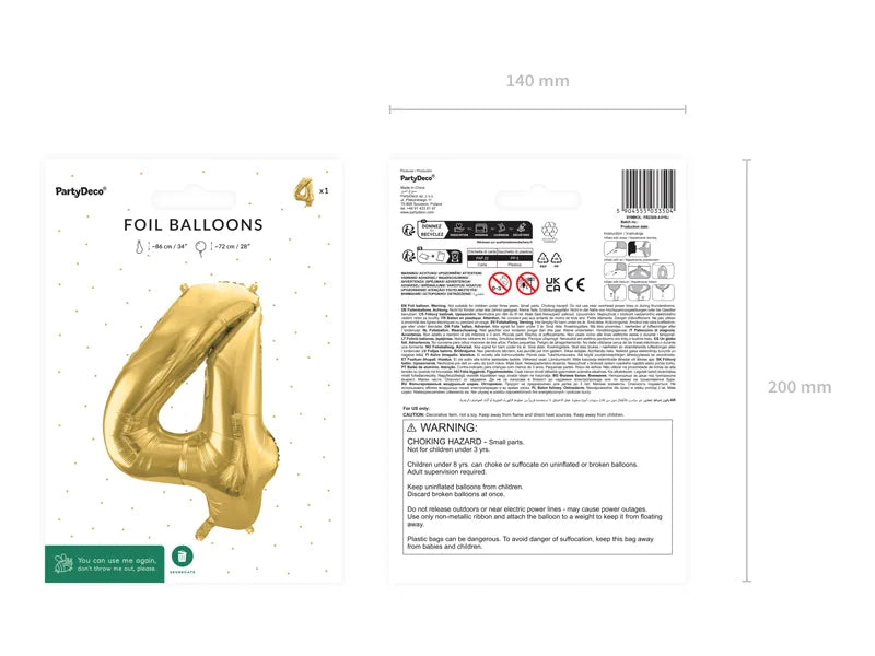 Balon foliowy Cyfra DUŻA 86cm, złoty, różne warianty (0-9)