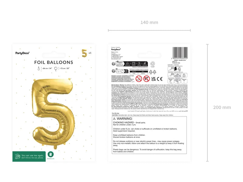 Balon foliowy Cyfra DUŻA 86cm, złoty, różne warianty (0-9)