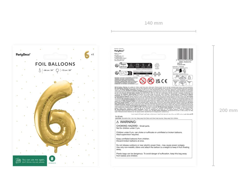 Balon foliowy Cyfra DUŻA 86cm, złoty, różne warianty (0-9)
