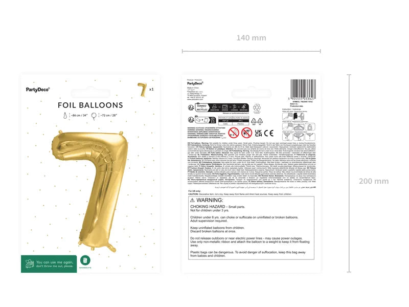 Balon foliowy Cyfra DUŻA 86cm, złoty, różne warianty (0-9)