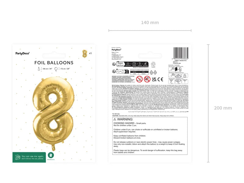 Balon foliowy Cyfra DUŻA 86cm, złoty, różne warianty (0-9)