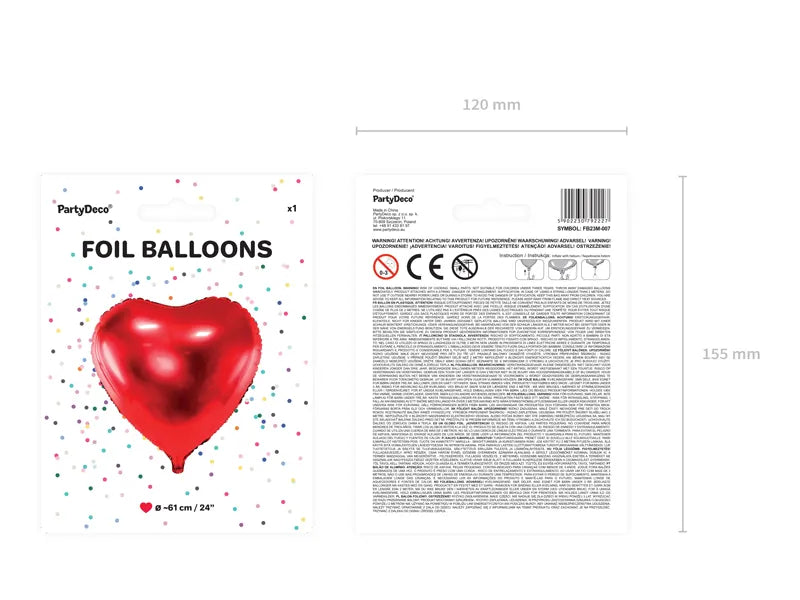 Balon foliowy Serce, 46cm, czerwony (1 op. / 1 szt.)