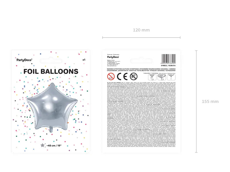 Balon foliowy Gwiazdka, 40cm, srebrny (1 op./1 szt.)