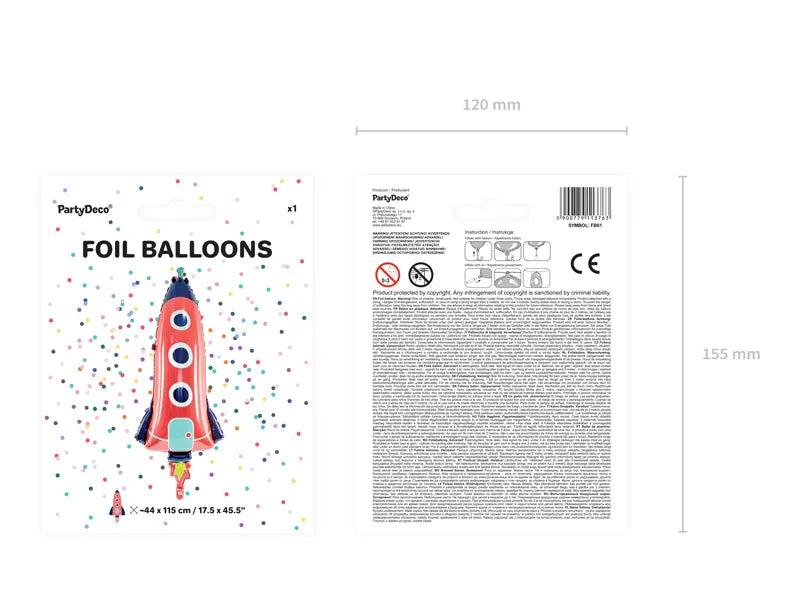 Balon foliowy Rakieta, 44x115cm, mix (1 op. / 1 szt.)