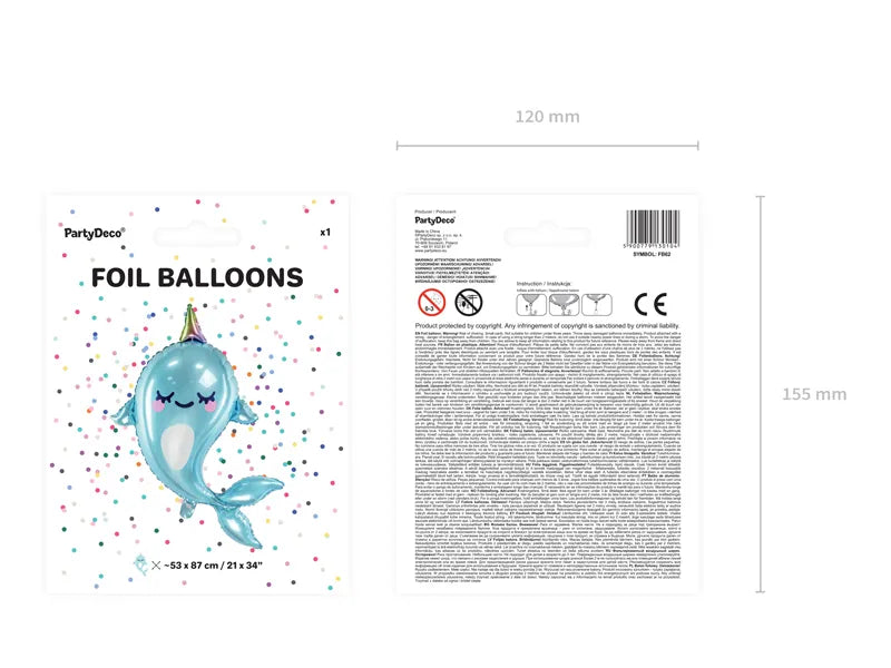 Balon foliowy Narwal, 53x87cm, błękitny (1 op. / 1 szt.)