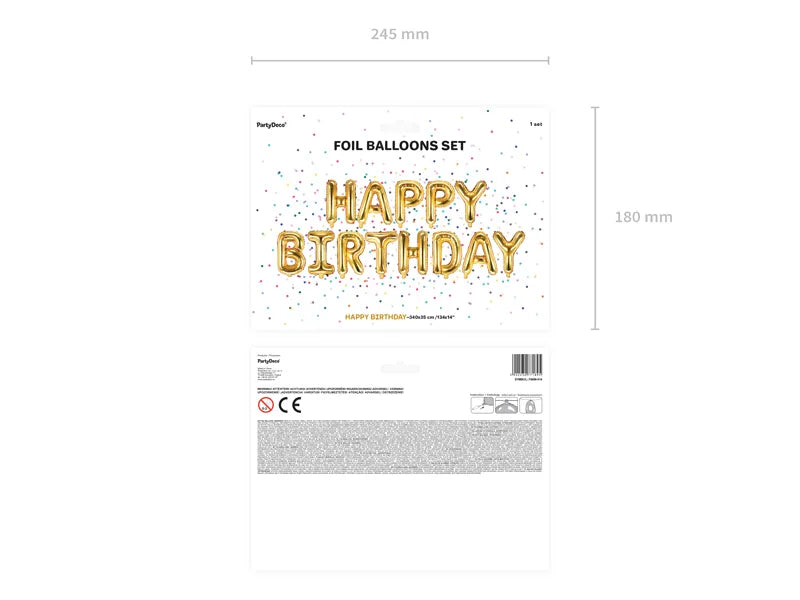 Balon foliowy Happy Birthday, 340x35cm, złoty (1 op. / 1 szt.)