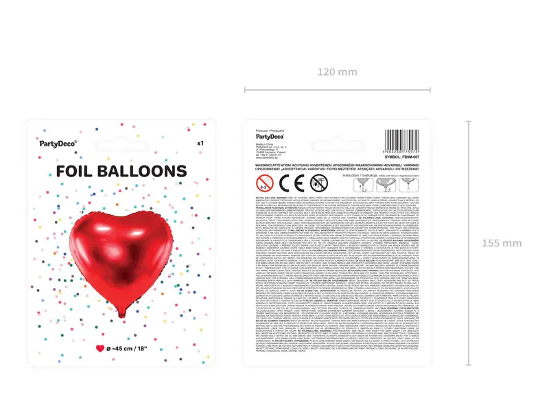 Balon foliowy Serce, 35cm, czerwony