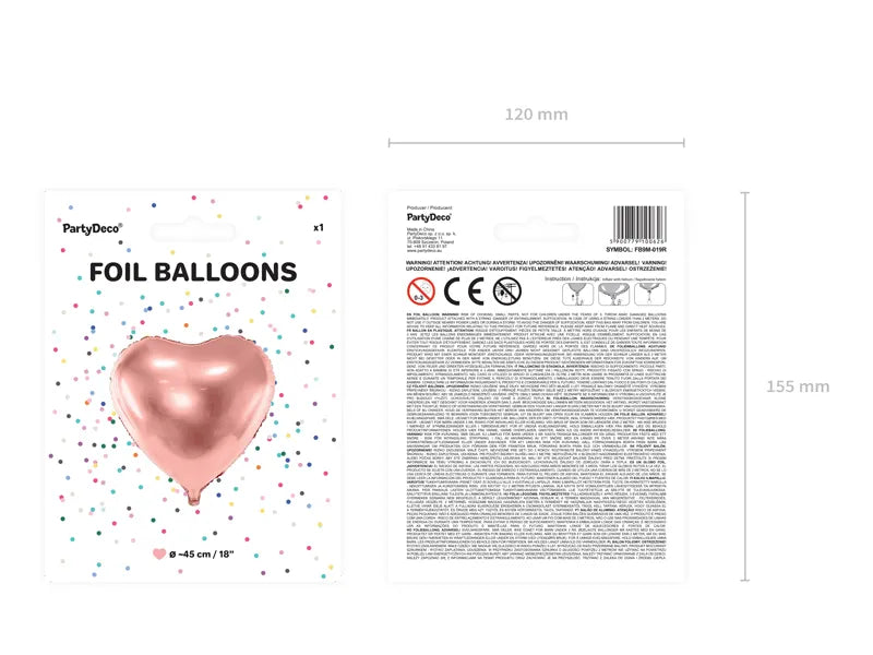 Balon foliowy Serce, 35cm, różowe złoto