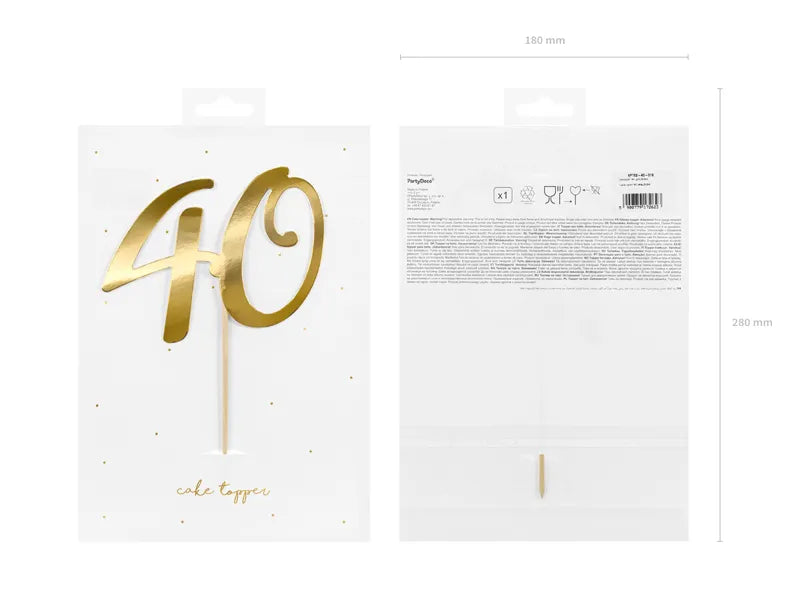 Topper na tort ''40'', złoty, 20.5cm (1 op. / 1 szt.)