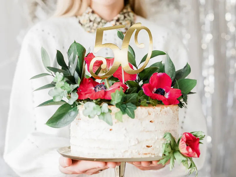 Topper na tort ''50'', złoty, 20.5cm (1 op. / 1 szt.)