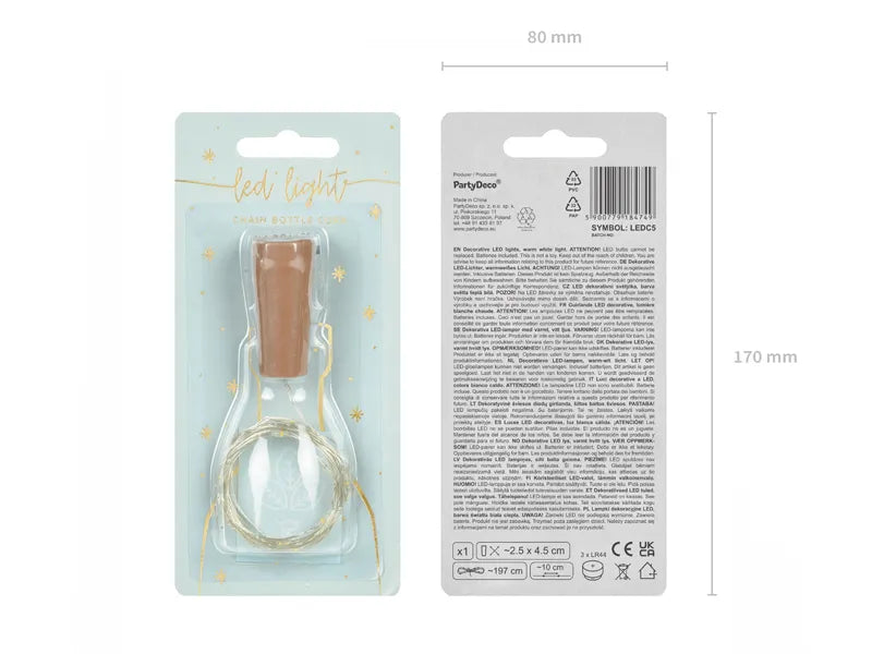 Lampki LED z korkiem do butelki, ciepły biały, 197cm (1 op. / 1 szt.)