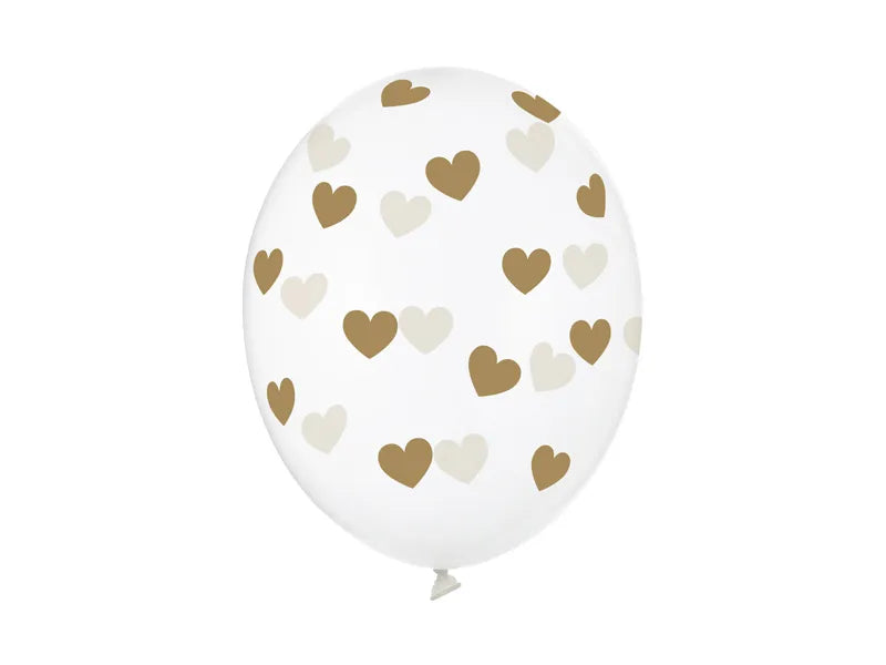 Balony z Helem w Pudełku Prezentowym – Serduszka Złote, Crystal Clear