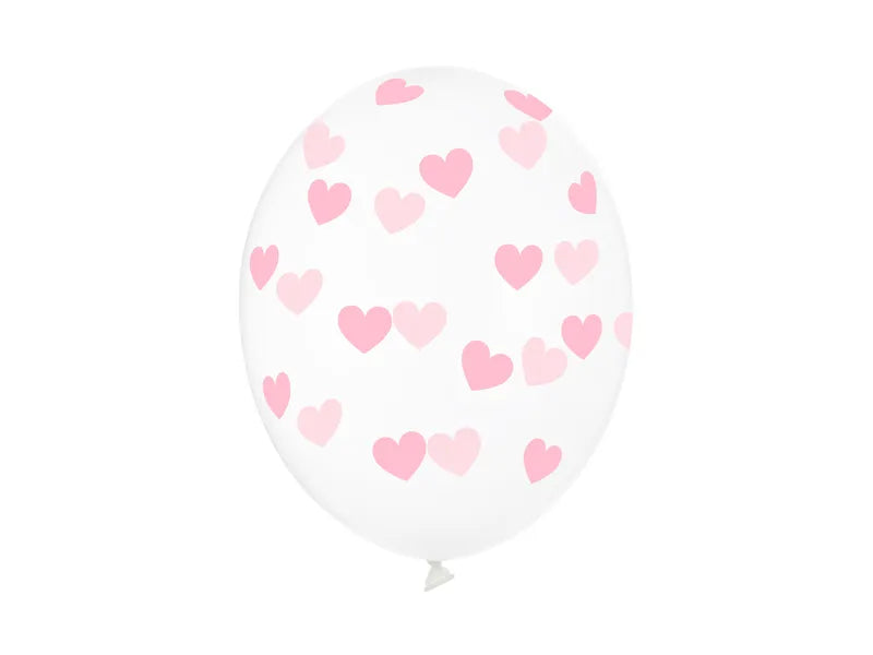 Balony z Helem w Pudełku Prezentowym – Serduszka Jasny Róż, Crystal Clear