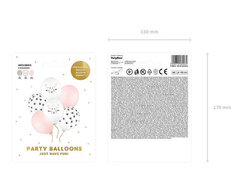 Zestaw bukiet balonów 30cm, Kotek, mix (1 op. / 6 szt.)
