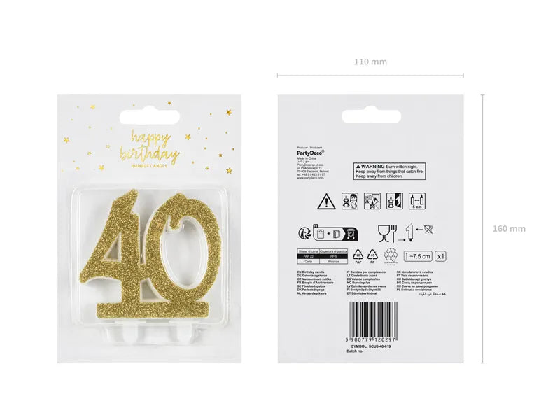 Świeczka urodzinowa liczba 40, złoty 7.5cm (1 op. / 1 szt.)