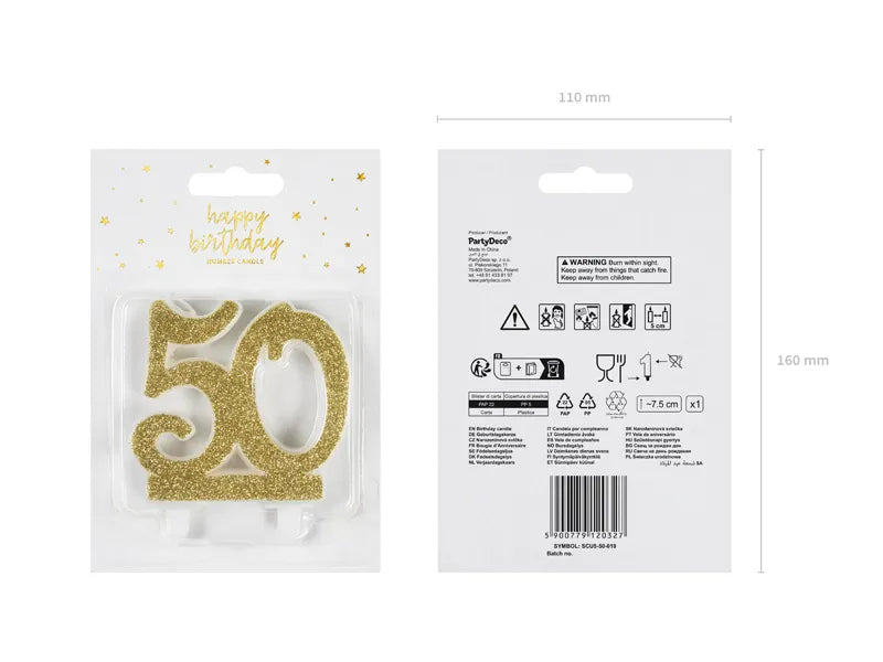 Świeczka urodzinowa liczba 50, złoty 7.5cm (1 op. / 1 szt.)