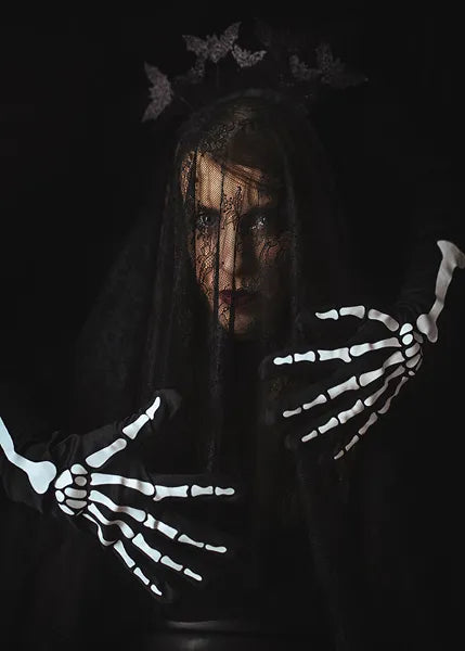 Rękawiczki świecące w ciemności, czarne, rozmiar S/M