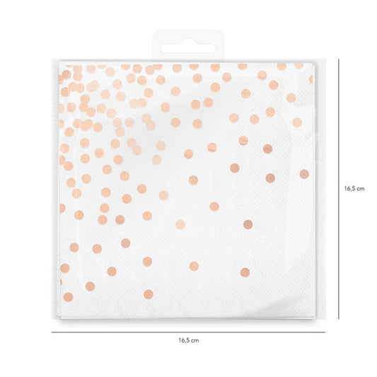 Serwetki białe w kropki różowe złoto 10szt.