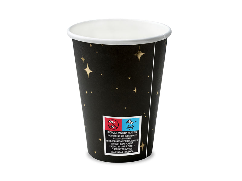 Kubeczki czarne, złote gwiazdy 260 ml (1 op. / 6 szt.)