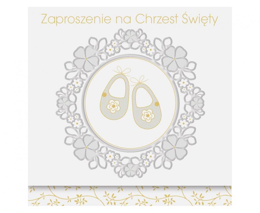 Zaproszenia na Chrzest, jasne ze złotym tłoczeniem, 1op./10szt.