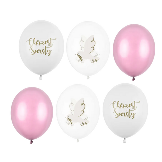 Balony z Helem w Pudełku Prezentowym – Chrzest Święty z Gołębiem (Biel i Róż)