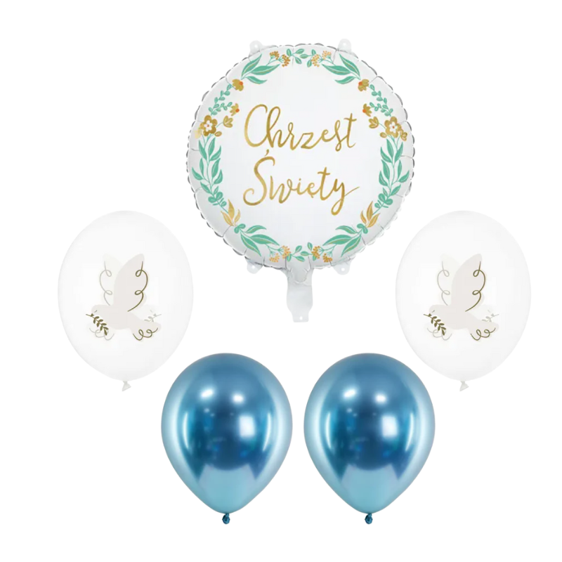 Balony z Helem w Pudełku Prezentowym – Chrzest Święty: Złoto i Błękit