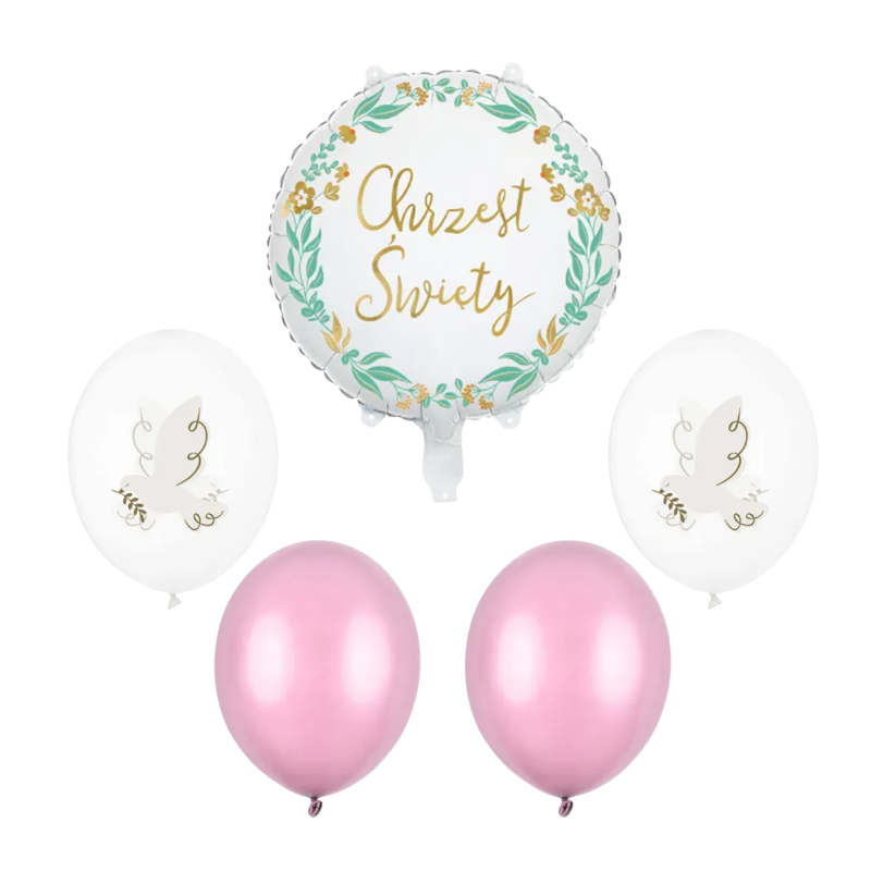 Balony z Helem w Pudełku Prezentowym – Chrzest Święty: Złoto i Róż