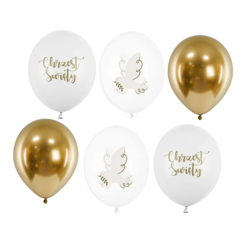 Balony z Helem w Pudełku Prezentowym – Chrzest Święty: Złoto i Biel